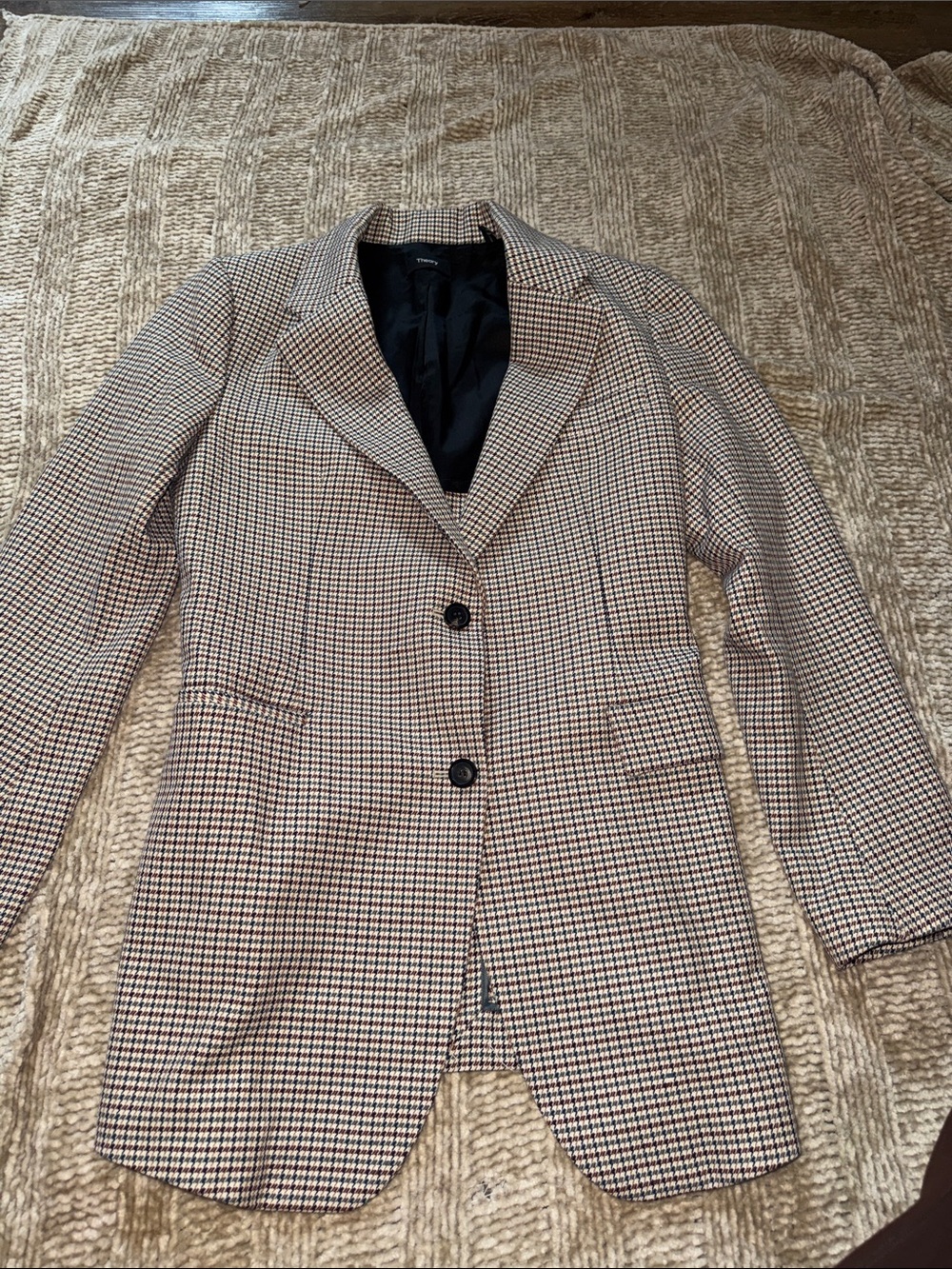 Theory Houndstooth Single-Breasted Blazer in Brown and Black